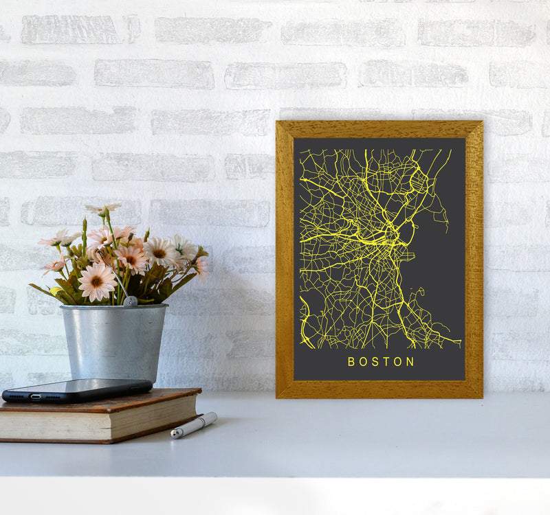 Boston Map Neon Art Print by Pixy Paper A4 Print Only