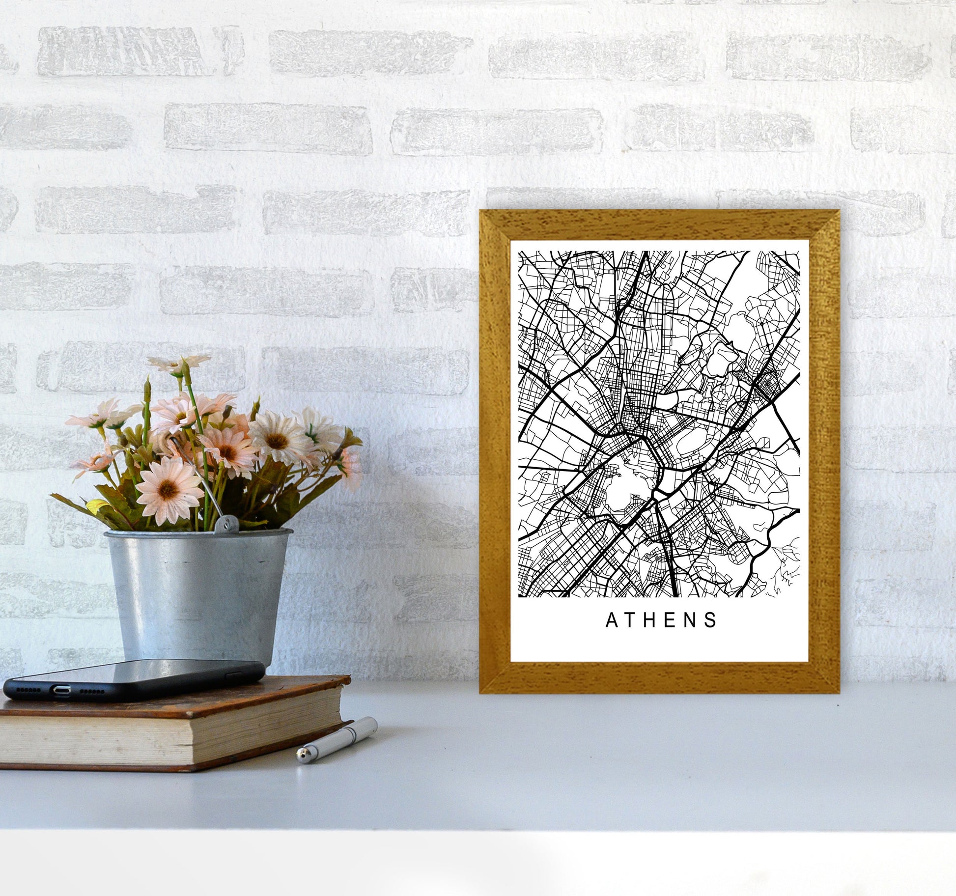 Athens Map Art Print by Pixy Paper A4 Print Only