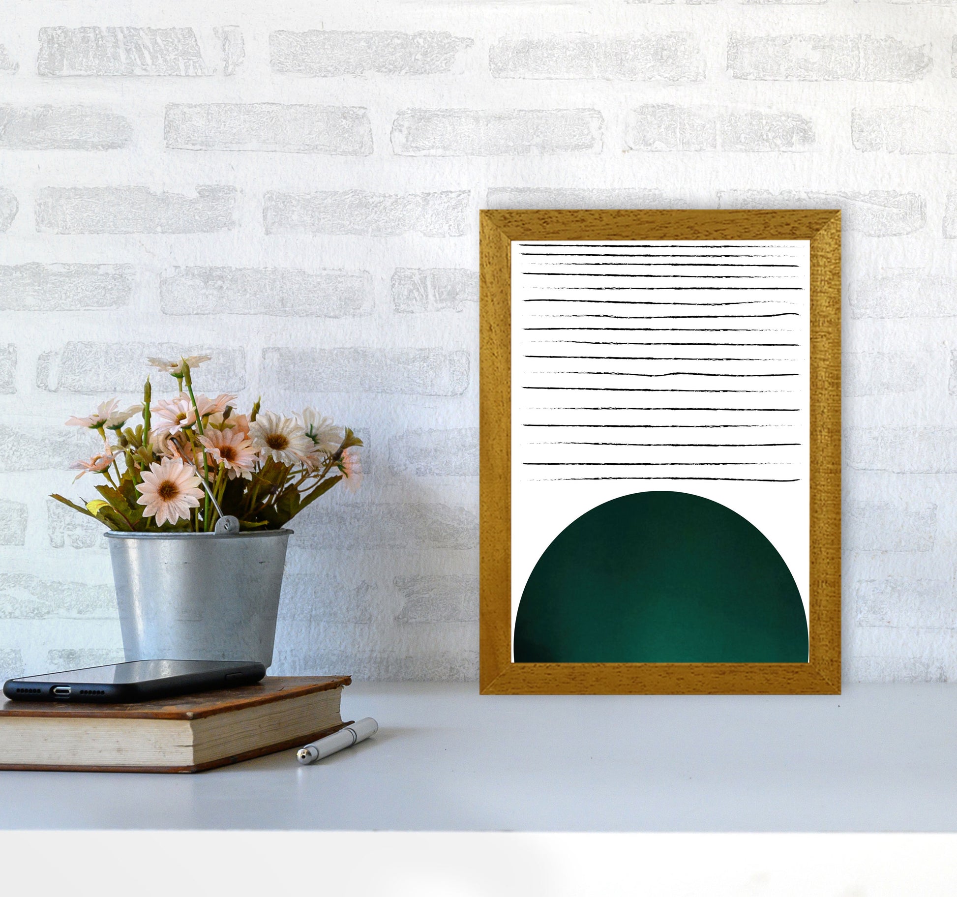 Sun lines emerald Art Print by Pixy Paper A4 Print Only