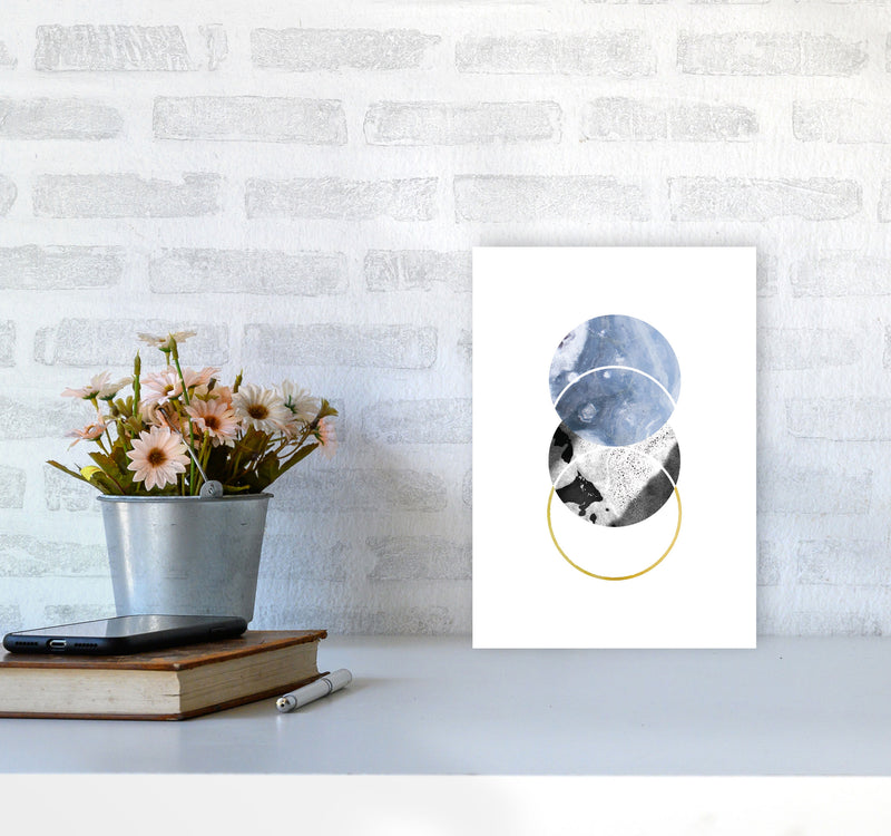 Blue And Gold Abstract Circles Modern Print A4 Black Frame