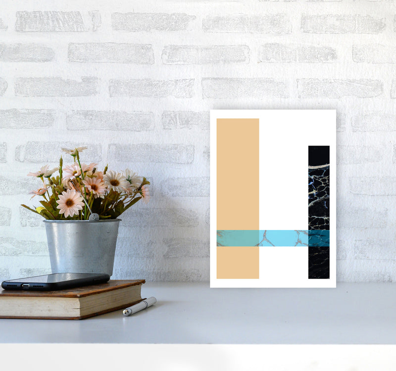 Blue Sand Abstract Rectangles Modern Print A4 Black Frame