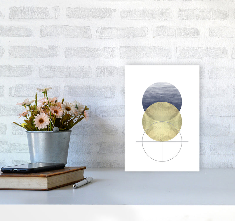 Navy And Gold Abstract Circles Modern Print A4 Black Frame