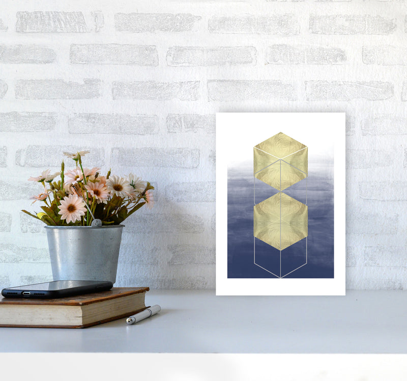 Navy And Gold Abstract Hexagons Modern Print A4 Black Frame