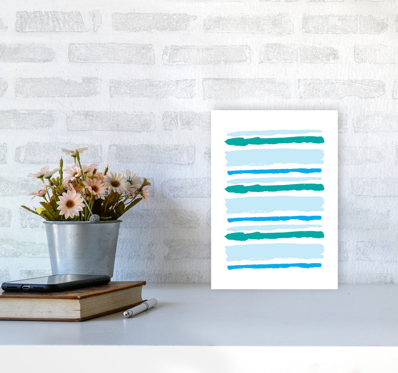 Blue Contrast Abstract Stripes Modern Print A4 Black Frame