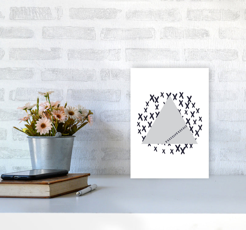 Grey Triangle With Crosses Abstract Modern Print A4 Black Frame