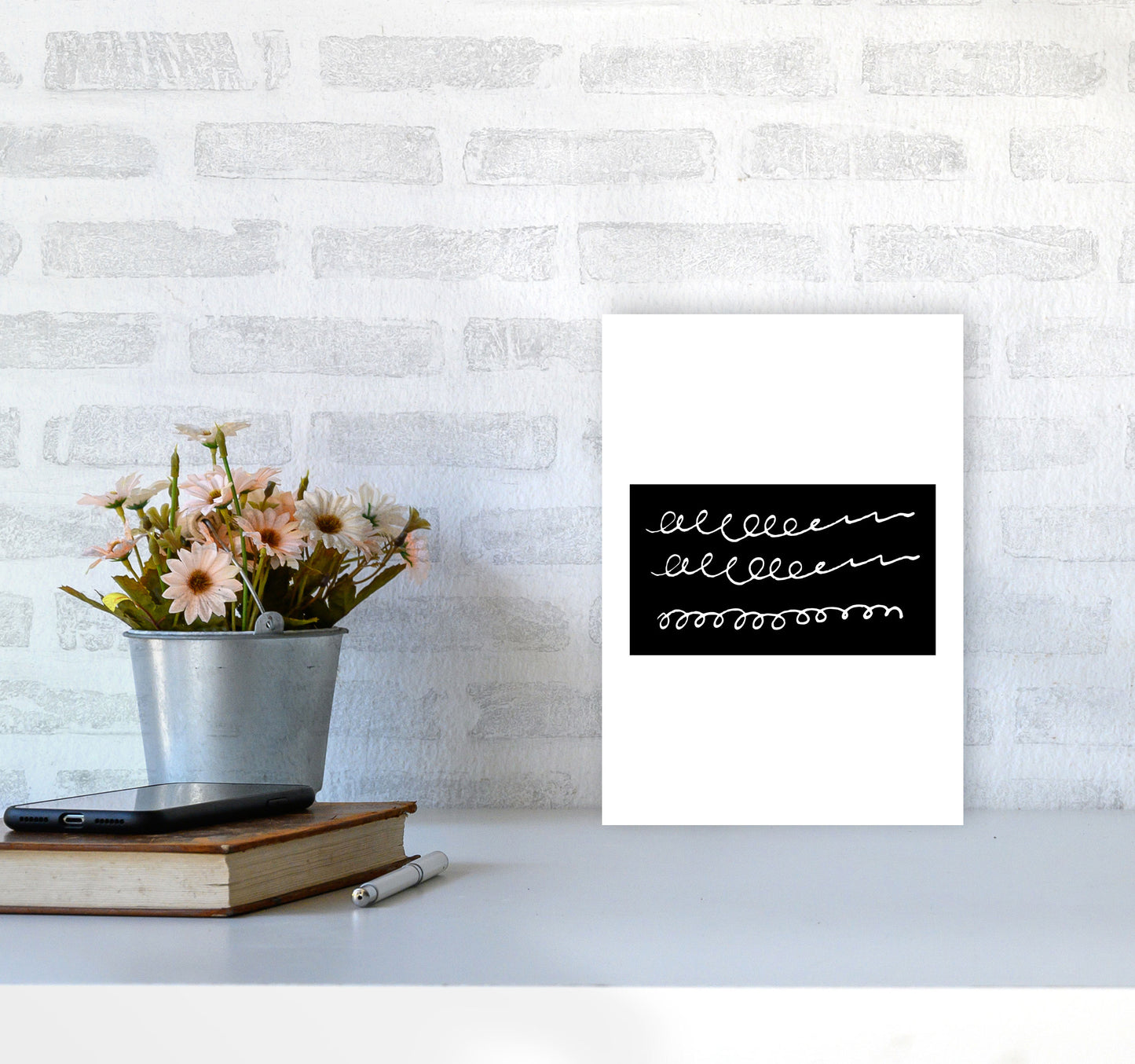 Black Rectangle Swirls Abstract Modern Print A4 Black Frame