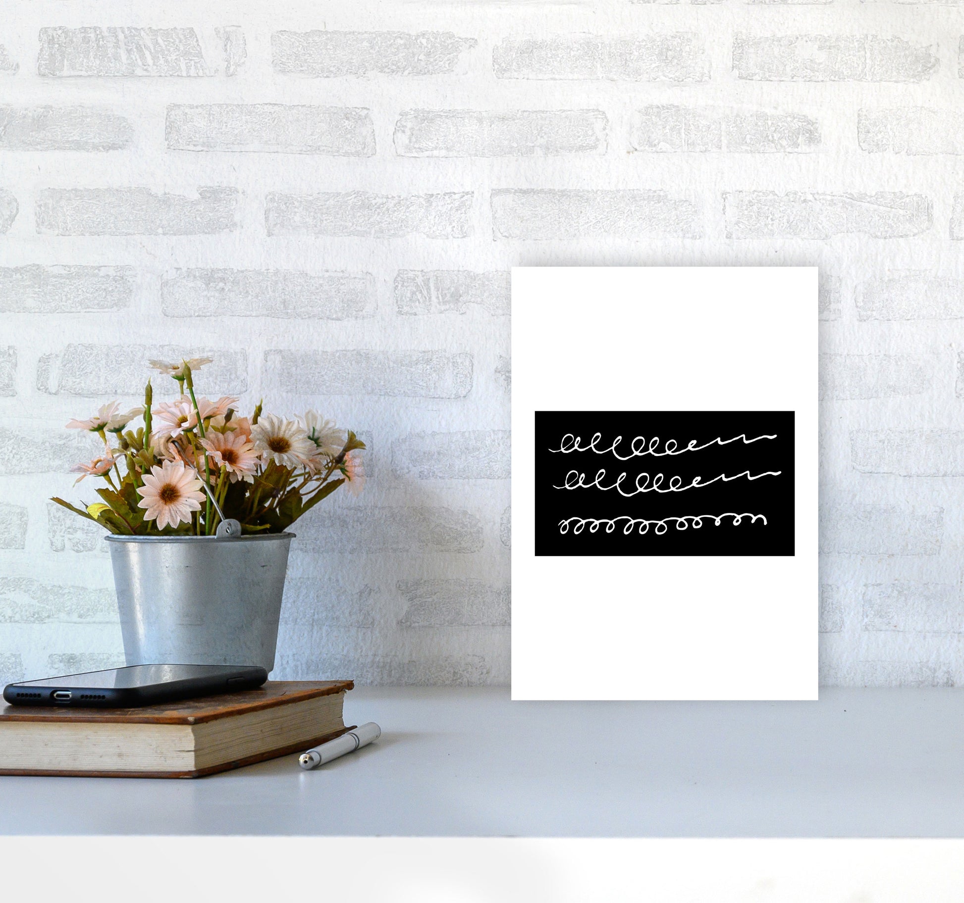 Black Rectangle Swirls Abstract Modern Print A4 Black Frame