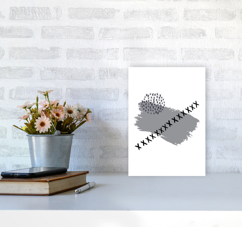 Grey X Paint Brush Abstract Modern Print A4 Black Frame