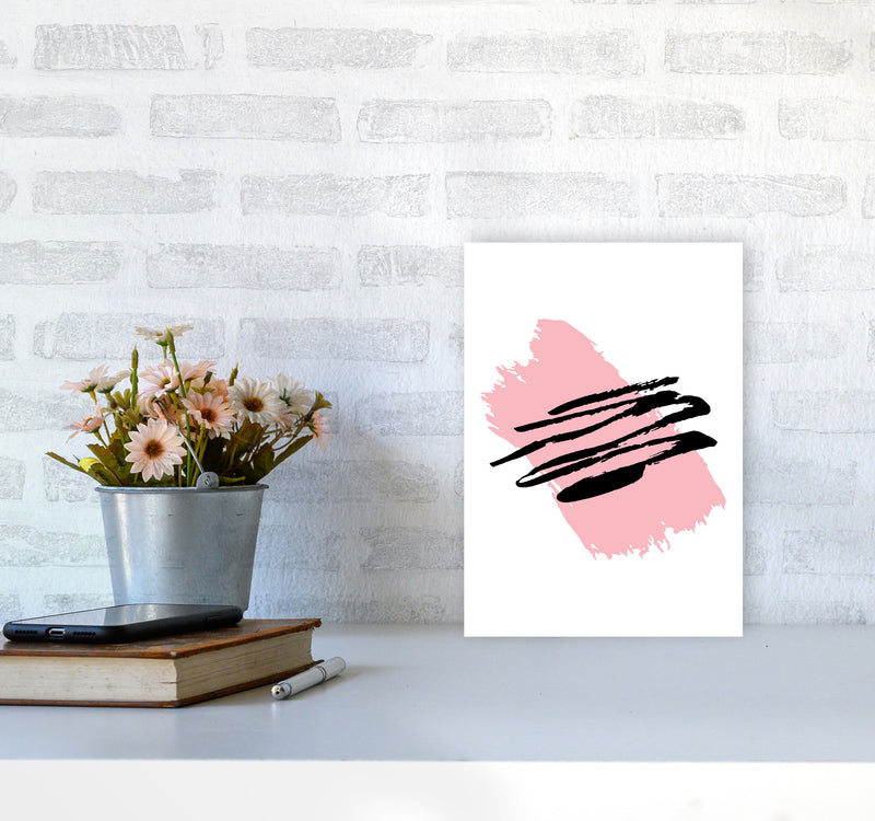 Pink Jaggered Paint Brush Abstract Modern Print A4 Black Frame