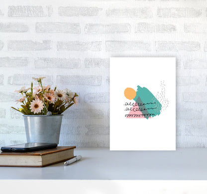 Pink And Teal Mountain Sun Abstract Modern Print A4 Black Frame