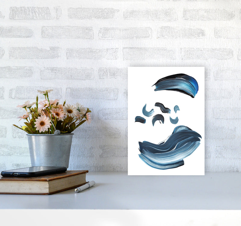 Dark Blue And Grey Abstract Paint Strokes Modern Print A4 Black Frame