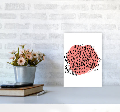 Coral Blob With Black Polka Dots Abstract Modern Print A4 Black Frame
