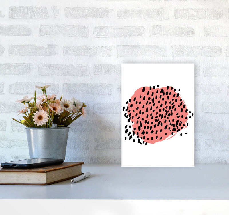 Coral Blob With Black Polka Dots Abstract Modern Print A4 Black Frame