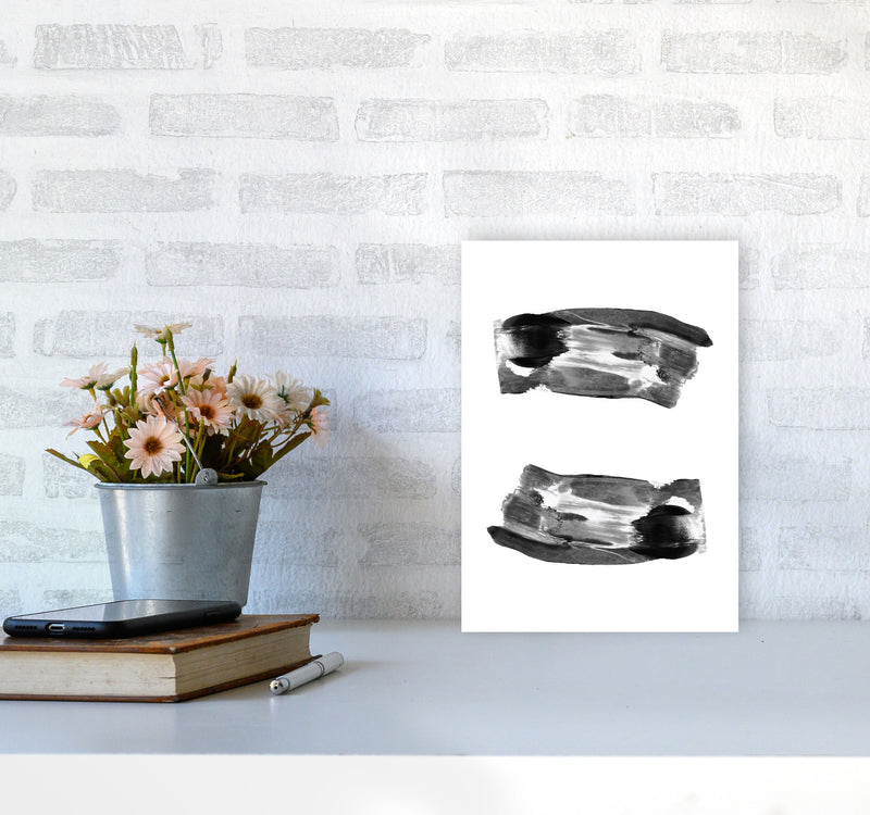 Black Abstract Paint Strokes Modern Print A4 Black Frame