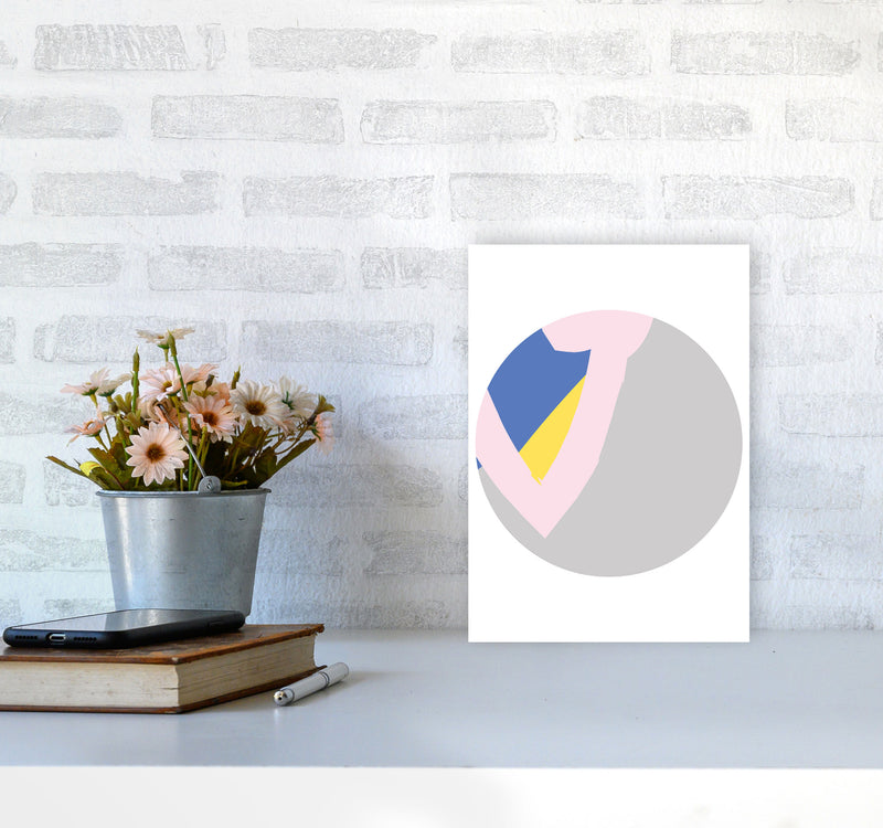 Grey, Pink And Navy Abstract Circle Modern Print A4 Black Frame