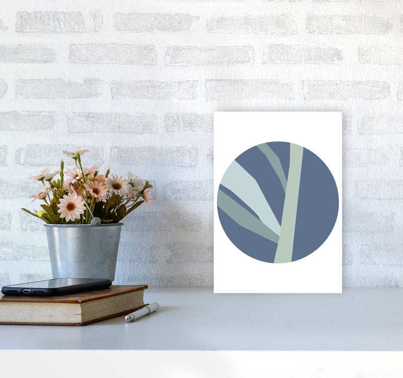 Navy Abstract Circle With Branches Modern Print A4 Black Frame