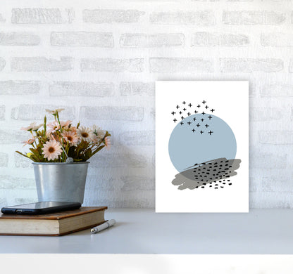 Blue Abstract Circle With Black Dashes Modern Print A4 Black Frame