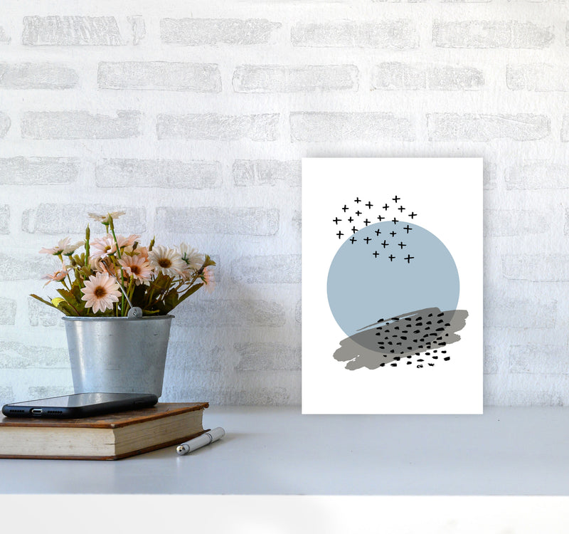 Blue Abstract Circle With Black Dashes Modern Print A4 Black Frame