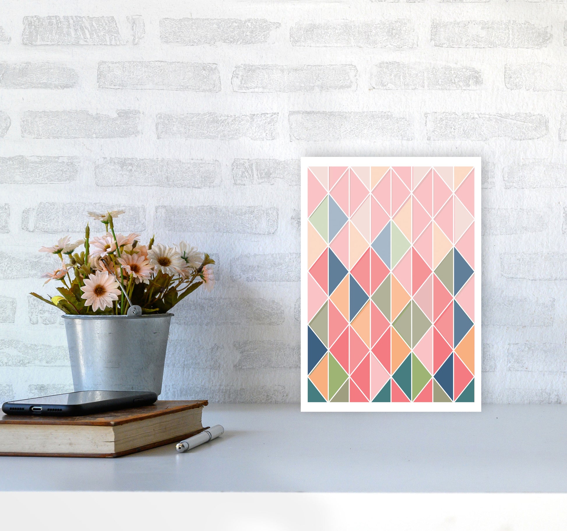 Full Colour Abstract Geo Modern Print A4 Black Frame