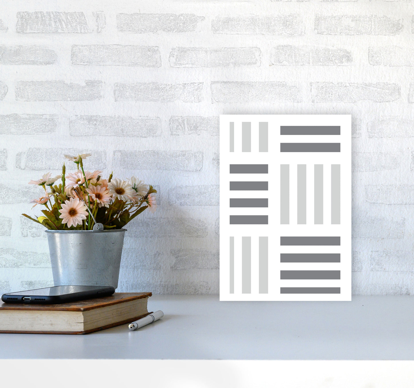 Grey Abstract Patterns 2 Modern Print A4 Black Frame