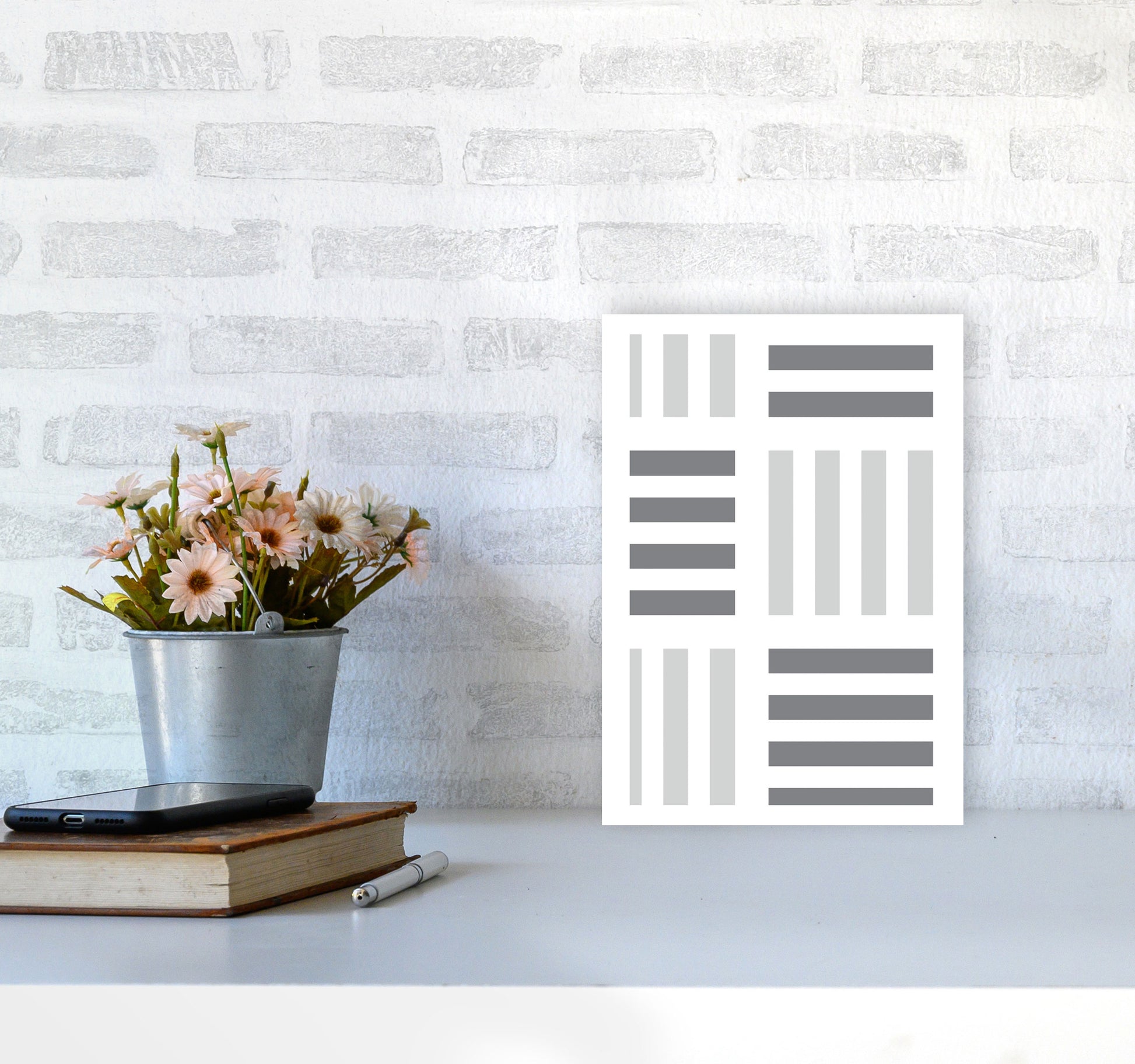 Grey Abstract Patterns 2 Modern Print A4 Black Frame