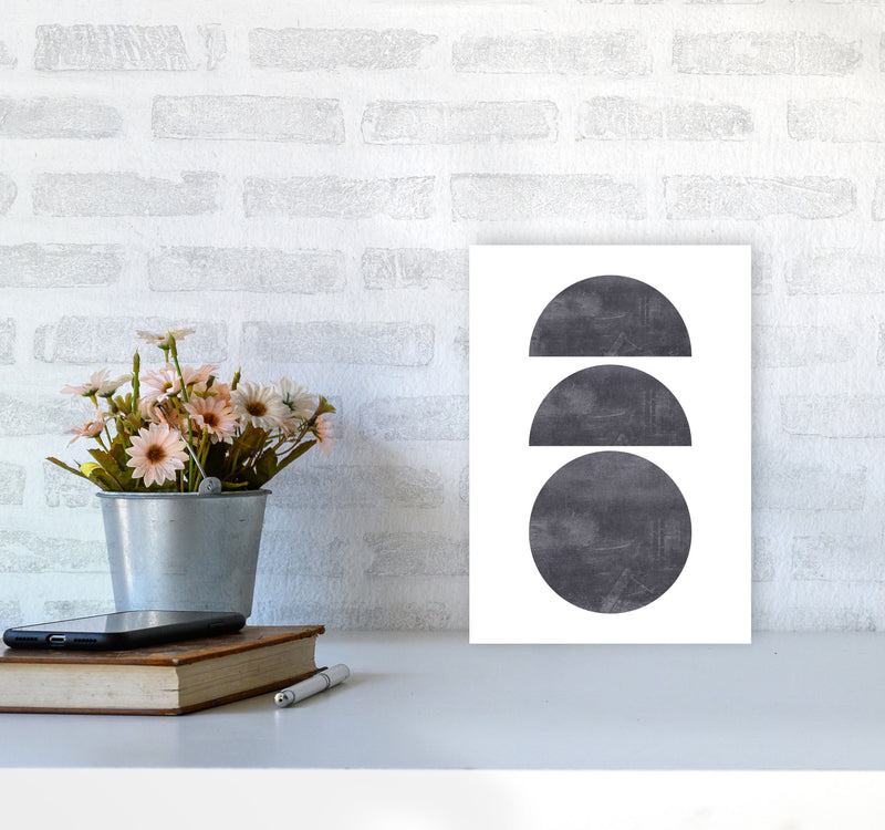 Abstract Scratched Texture Circles Modern Print A4 Black Frame