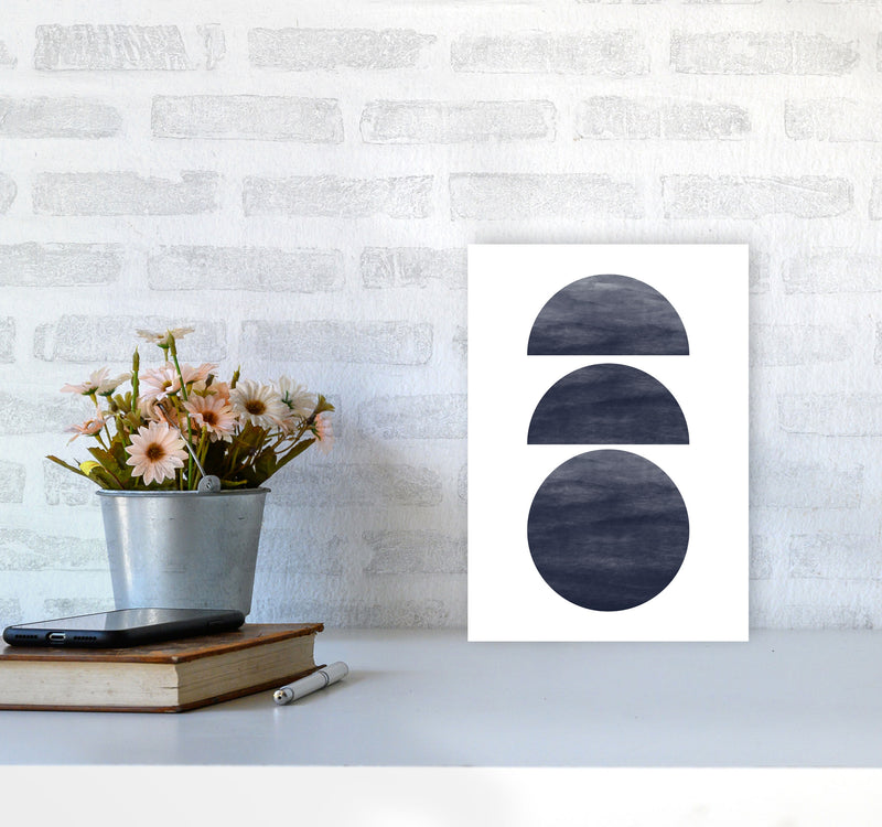 Abstract Navy Circles Modern Print A4 Black Frame