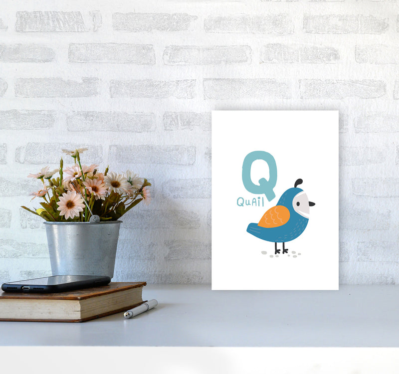 Alphabet Animals, Q Is For Quail Framed Nursey Wall Art Print A4 Black Frame