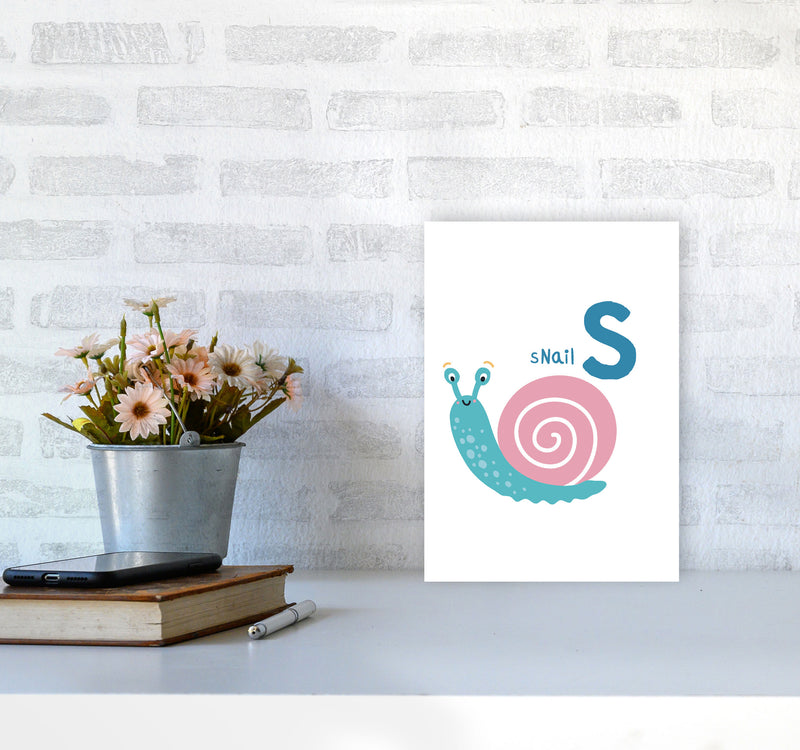Alphabet Animals, S Is For Snail Framed Nursey Wall Art Print A4 Black Frame
