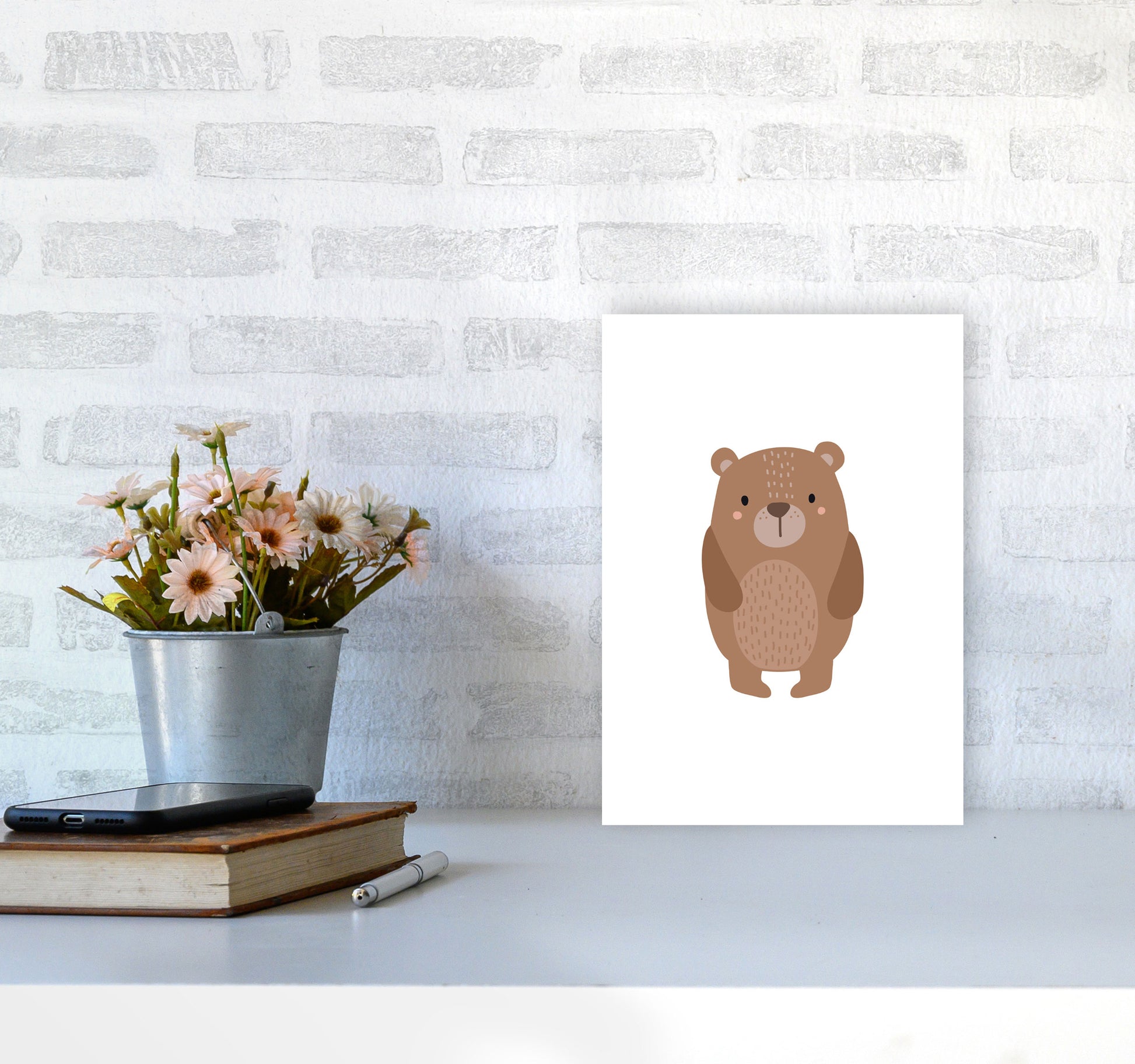 Children&#39;s Animals, Bear Modern Print A4 Black Frame