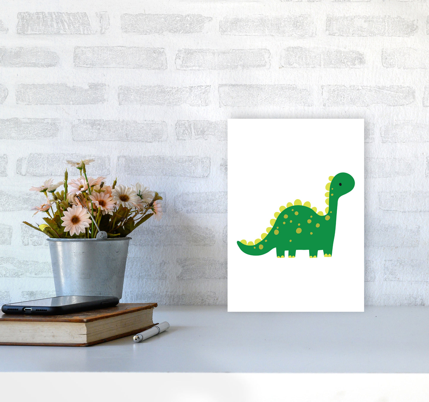 Children&#39;s Animals, Dino Modern Print A4 Black Frame