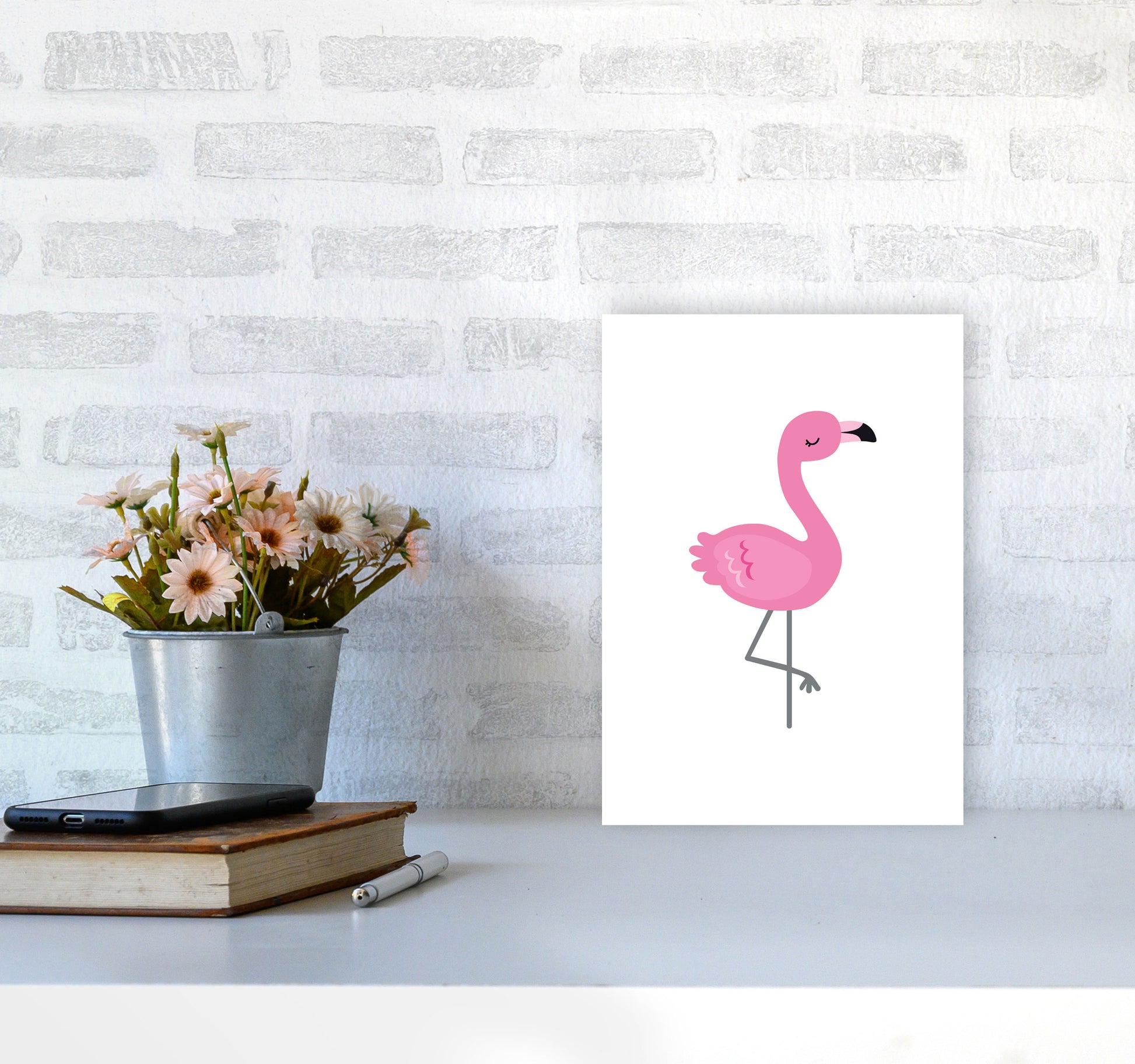 Children&#39;s Animals, Flamingo Modern Print A4 Black Frame
