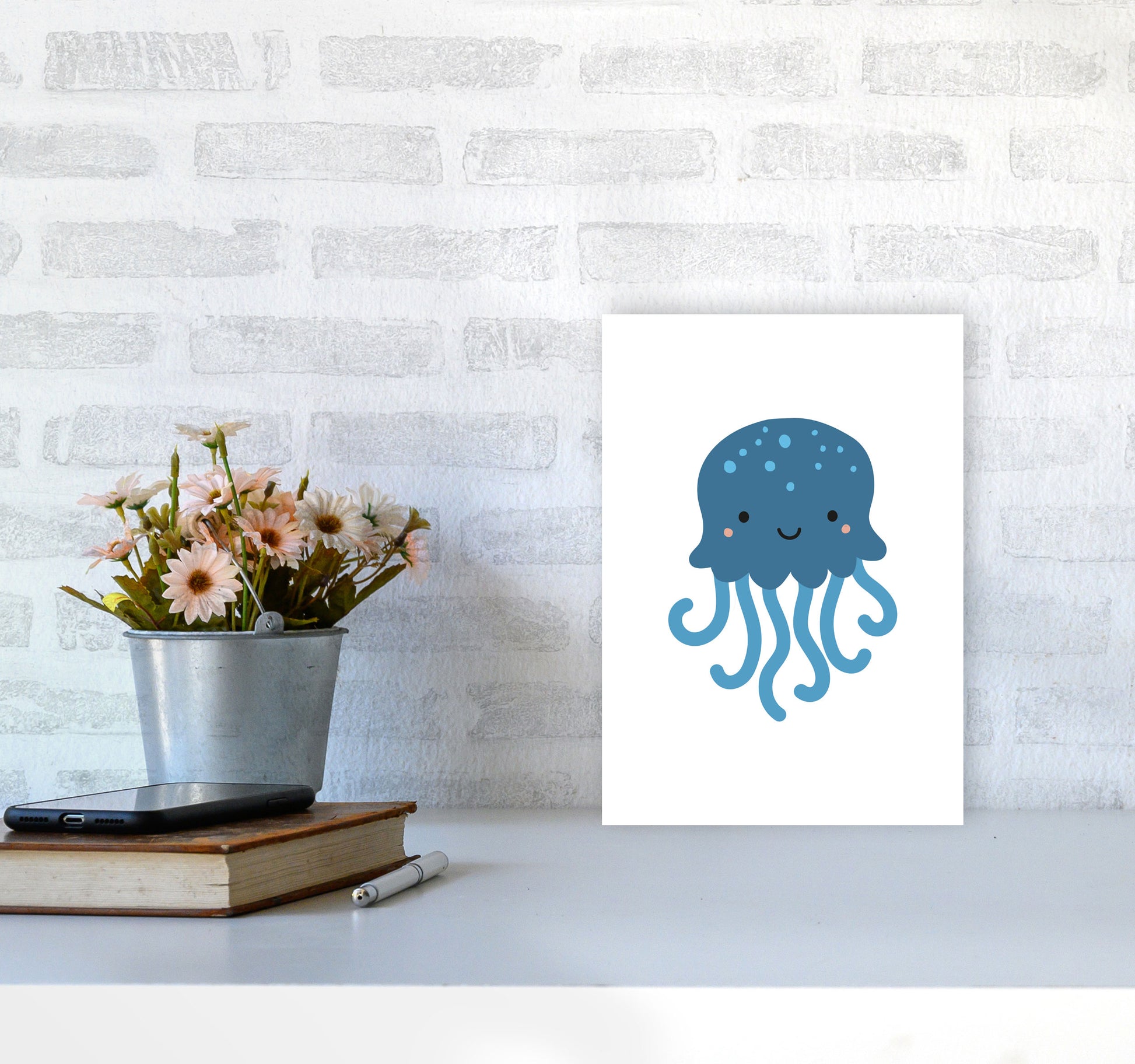 Children&#39;s Animals, Jellyfish Modern Print A4 Black Frame