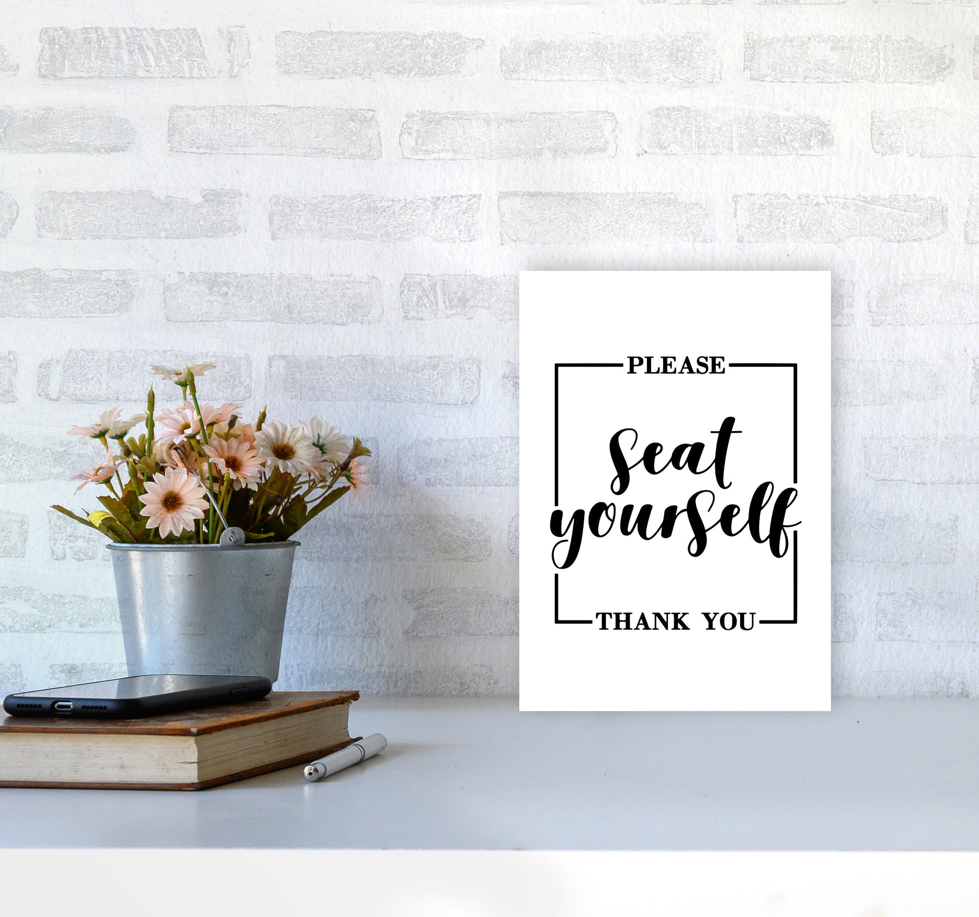 Seat Yourself, Bathroom Modern Print, Framed Bathroom Wall Art A4 Black Frame