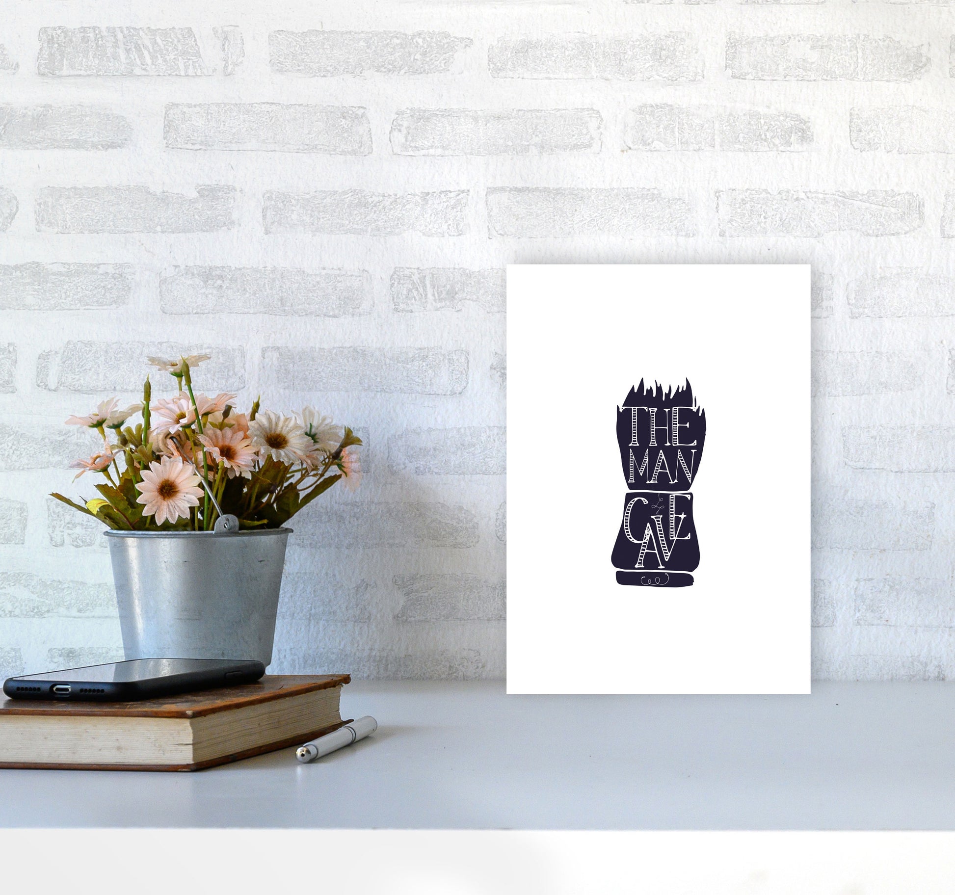 The Man Cave 2 Modern Print, Framed Bathroom Wall Art A4 Black Frame