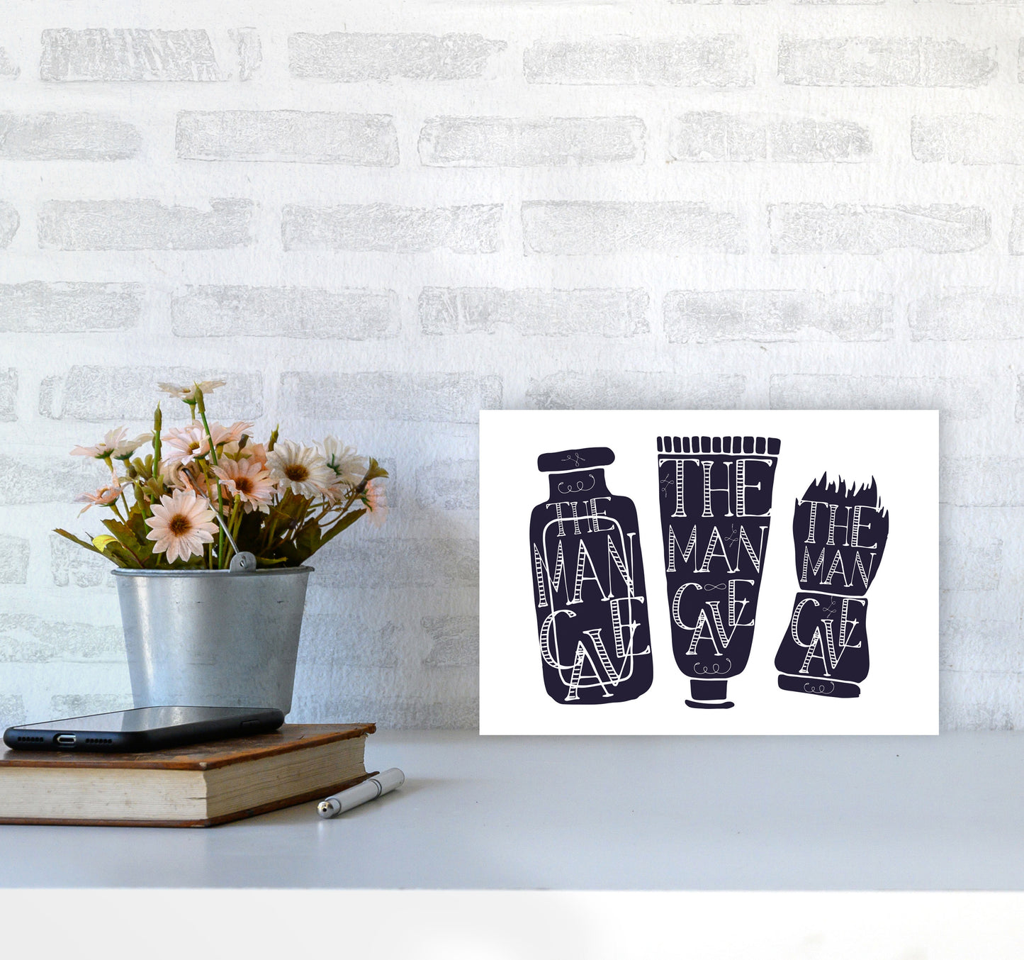 The Man Cave 4 Modern Print, Framed Bathroom Wall Art A4 Black Frame