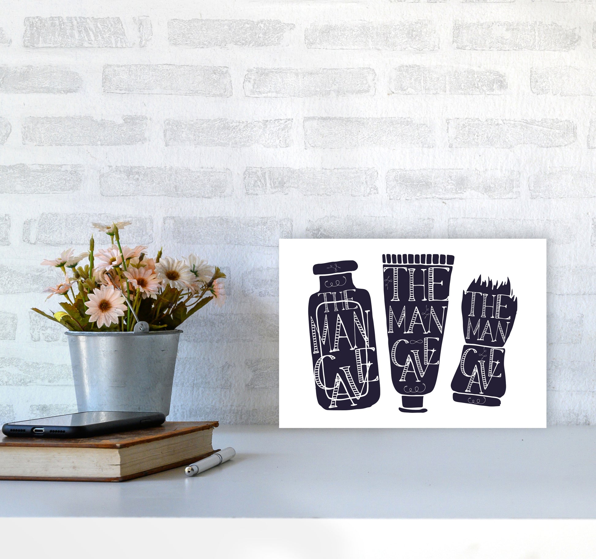 The Man Cave 4 Modern Print, Framed Bathroom Wall Art A4 Black Frame