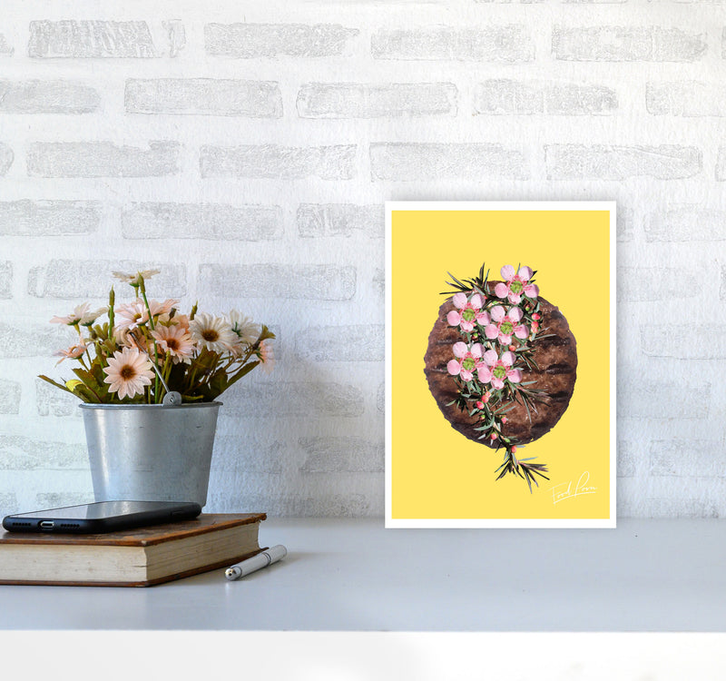 Yellow Burger Food Print, Framed Kitchen Wall Art A4 Black Frame