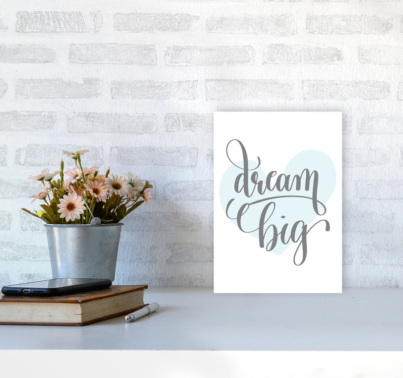 Dream Big Blue Heart Framed Nursey Wall Art Print A4 Black Frame
