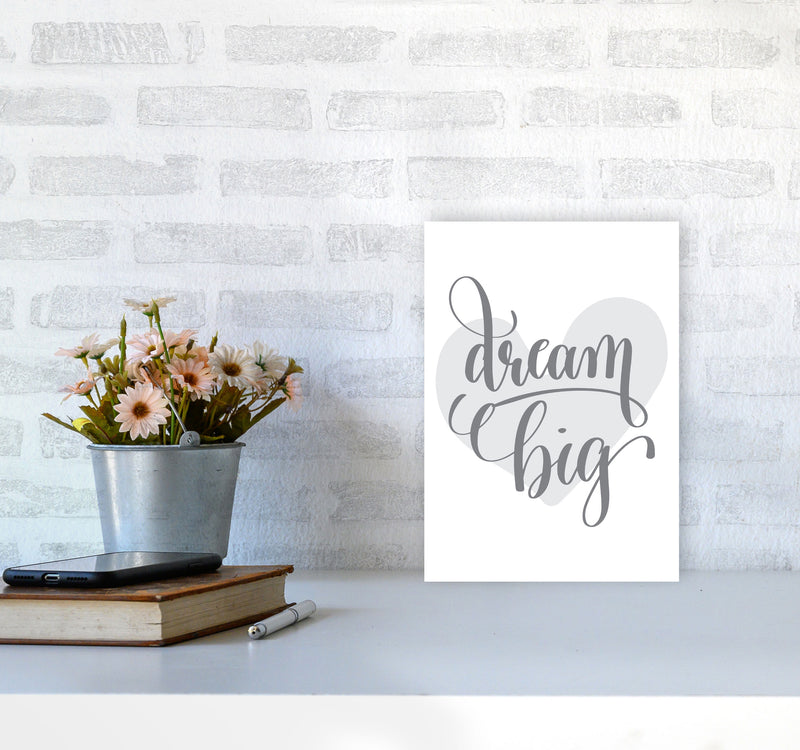 Dream Big Grey Heart Framed Nursey Wall Art Print A4 Black Frame