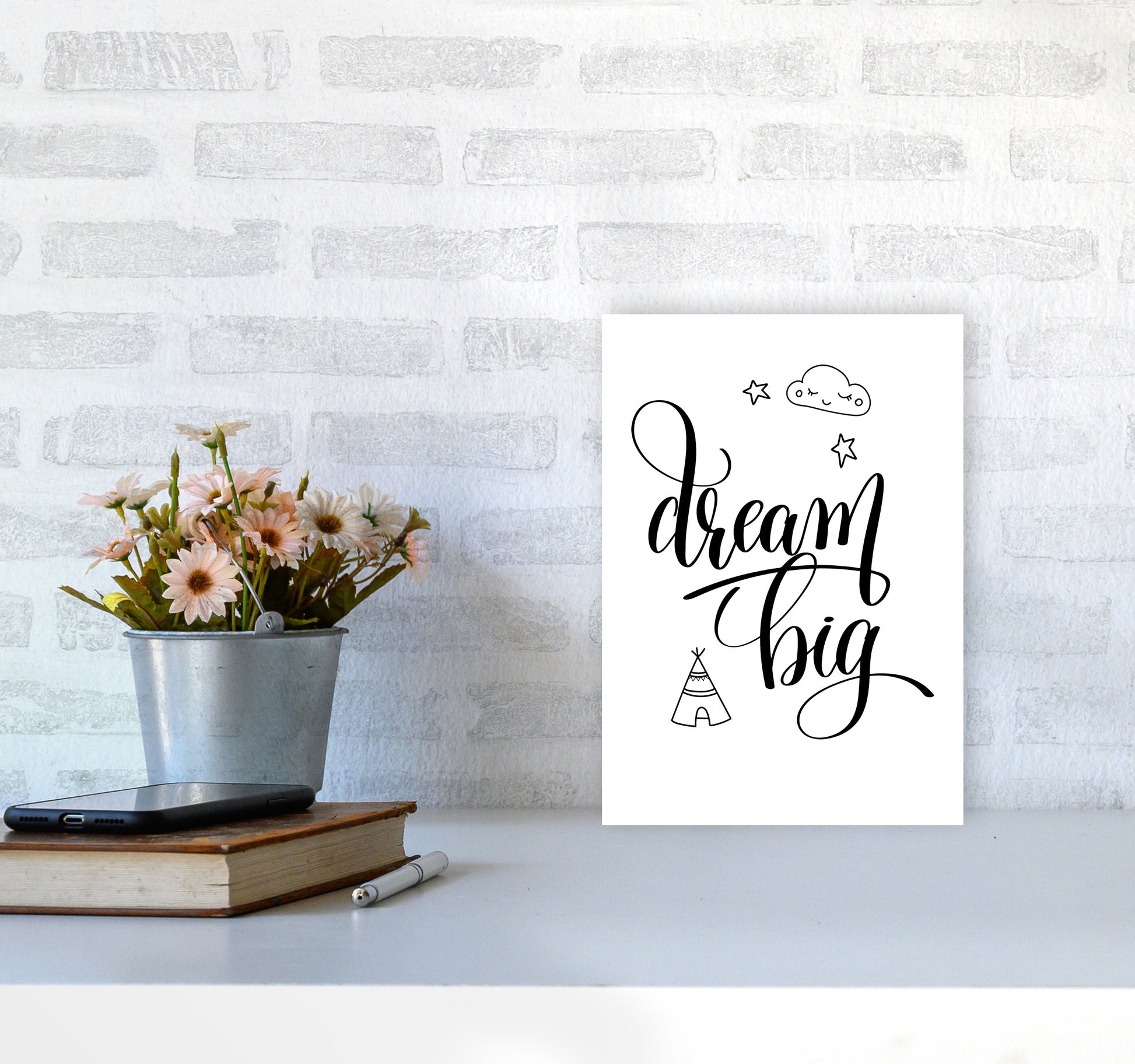 Dream Big Black Framed Nursey Wall Art Print A4 Black Frame