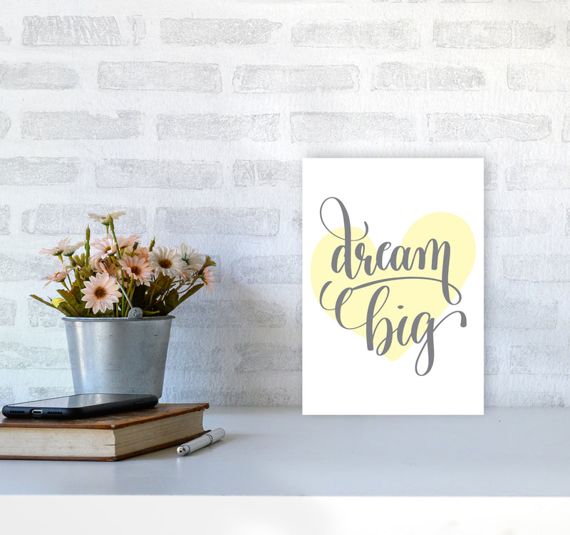 Dream Big Yellow Heart Framed Nursey Wall Art Print A4 Black Frame