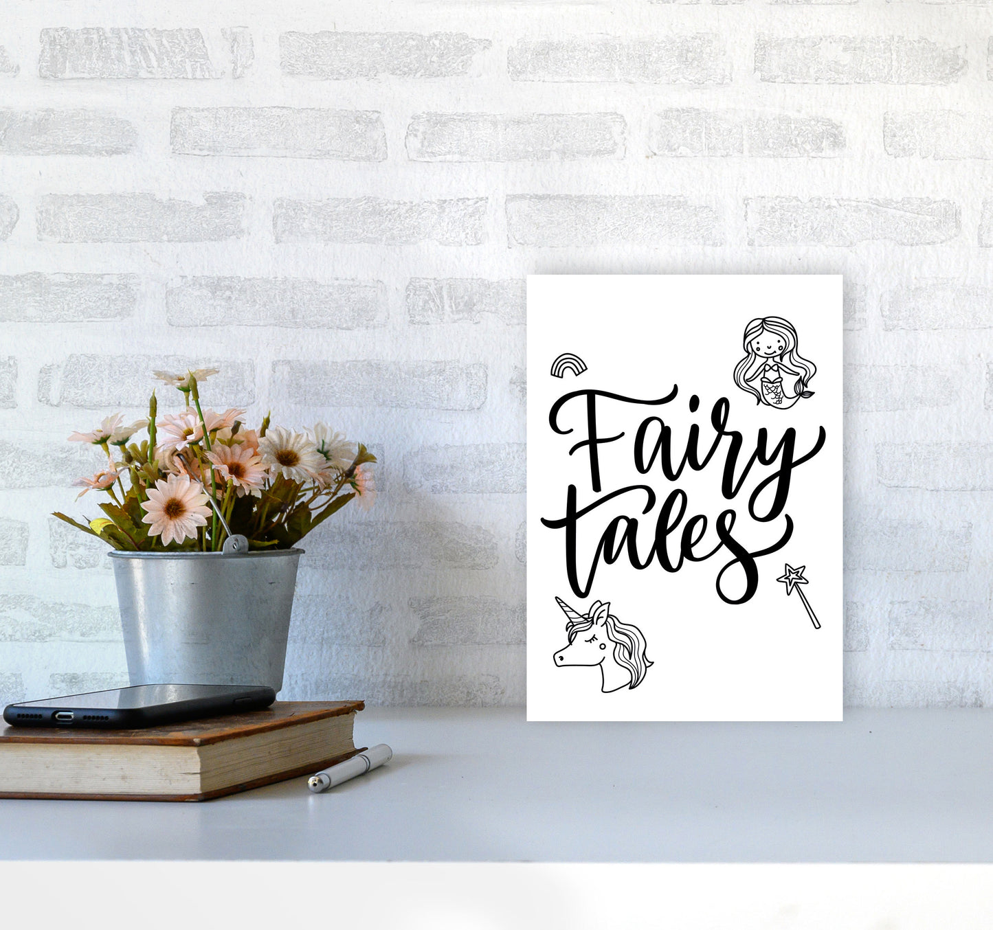 Fairy Tales Black Framed Nursey Wall Art Print A4 Black Frame