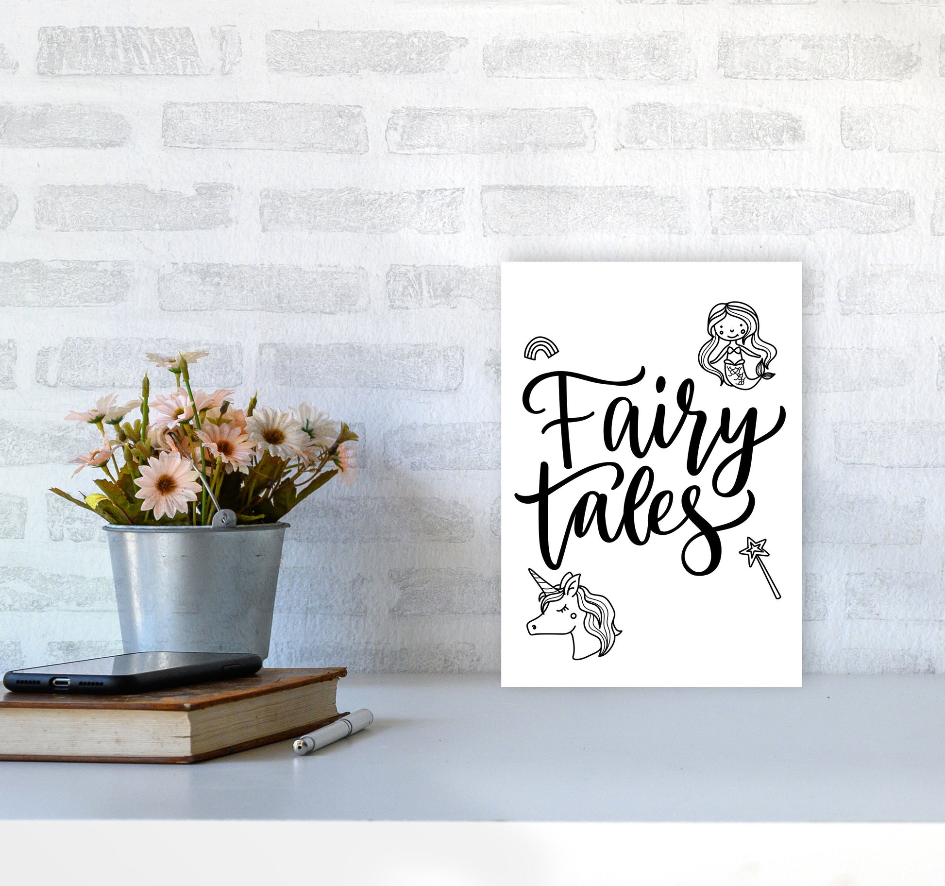 Fairy Tales Black Framed Nursey Wall Art Print A4 Black Frame