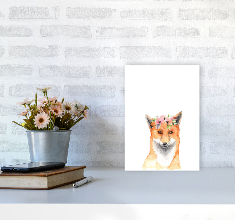 Forest Friends, Floral Fox Modern Print Animal Art Print A4 Black Frame