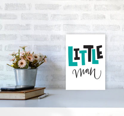 Little Man Teal And Black Framed Nursey Wall Art Print A4 Black Frame