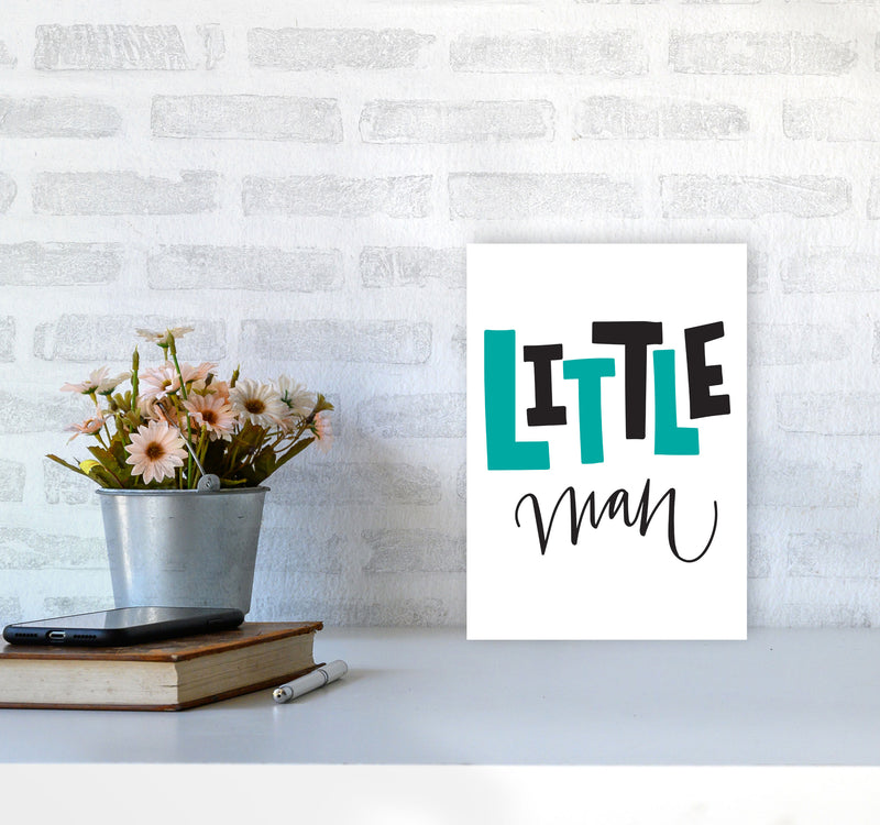 Little Man Teal And Black Framed Nursey Wall Art Print A4 Black Frame
