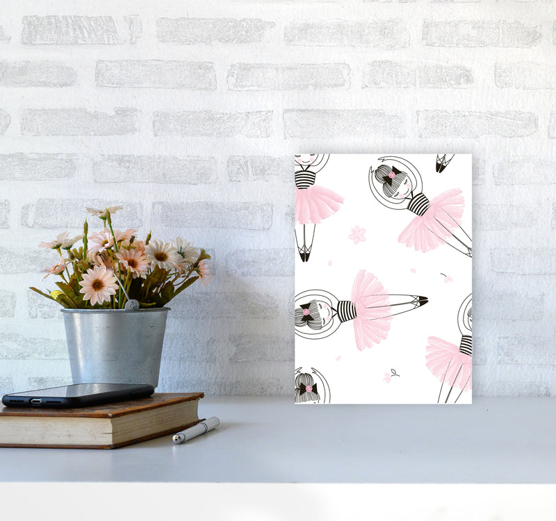 Ballerina Repeat Pattern Framed Nursey Wall Art Print A4 Black Frame