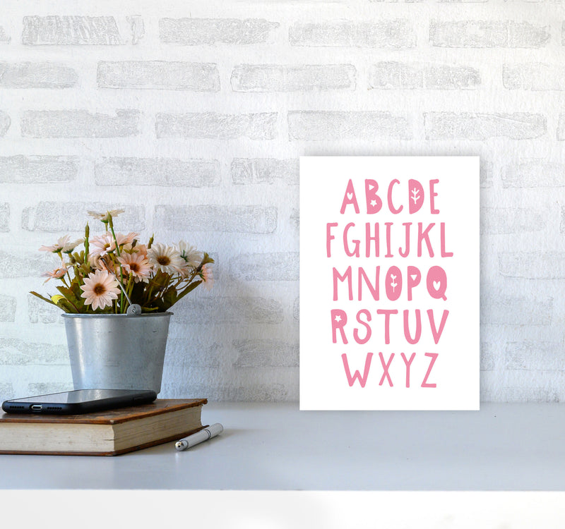 Bright Pink Alphabet Framed Nursey Wall Art Print A4 Black Frame