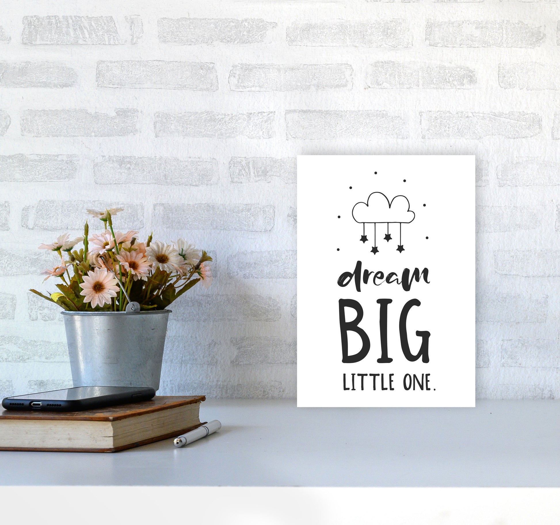 Dream Big Little One Black Framed Nursey Wall Art Print A4 Black Frame